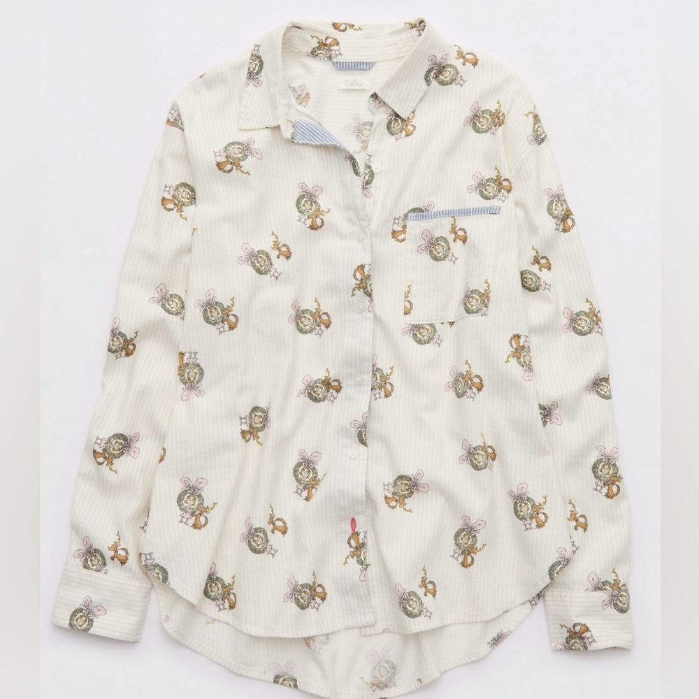Aerie Cindy Lou Who Grinch Flannel Pajama Shirt NWT Viral Best Seller